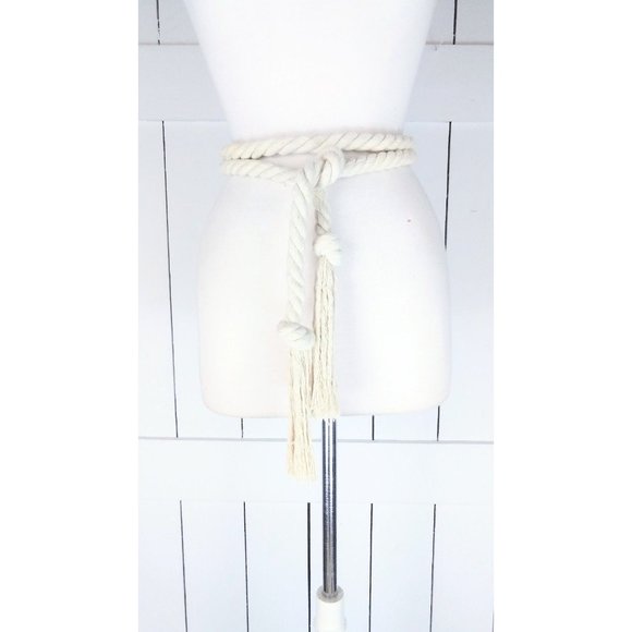 Ivory long woven braided rope knotted fringe tassel tie belt/boho/hippie…
